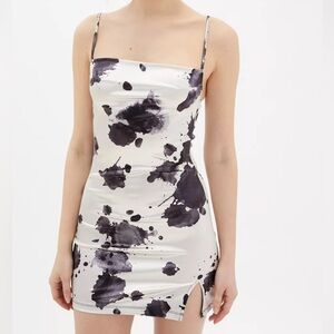 Satin Black and White Splatter Dress